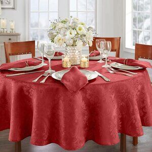 Caiden Damask Fabric 70" Round Christmas Luxurious Red Tablecloth